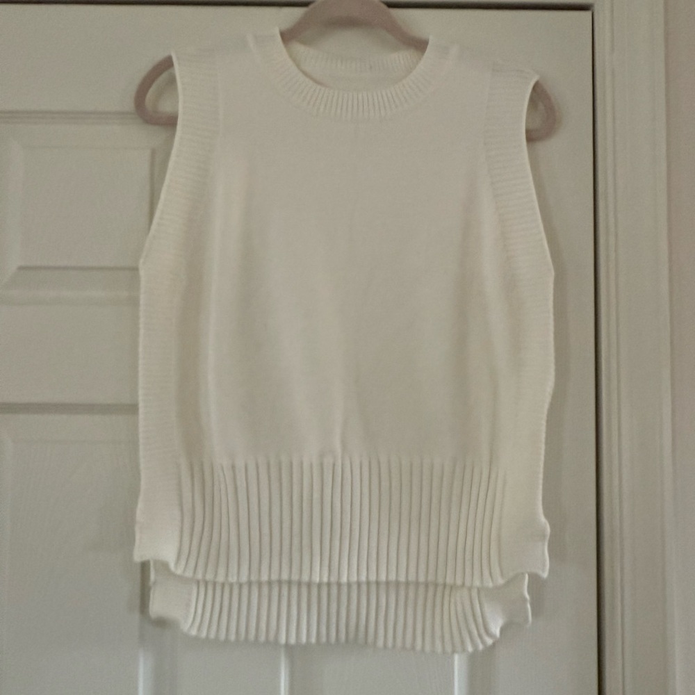 Sleeveless White Knit Sweater Vest